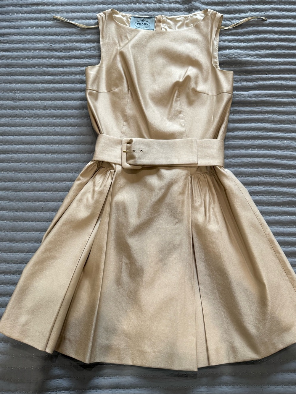 PRADA Cream Sleeveless Belted Mini Dress - Picture 8 of 8